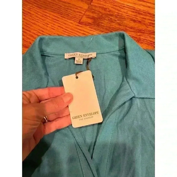 Green Envelope Los Angeles Womens Button-Up Top Small Blue Modal Blend - Picture 3 of 5